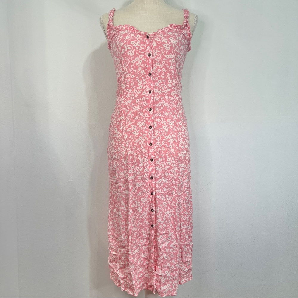 Billabong Pink and White Floral Maxi Dress with a Button-Down Front